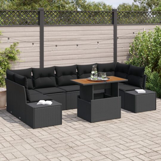Set de canapele pentru grădină 8 pcs Negru Rattan poli