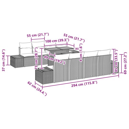 3358673 13 Set de canapele pentru grădină 9 pcs Gri Rattan poli 3358673 13