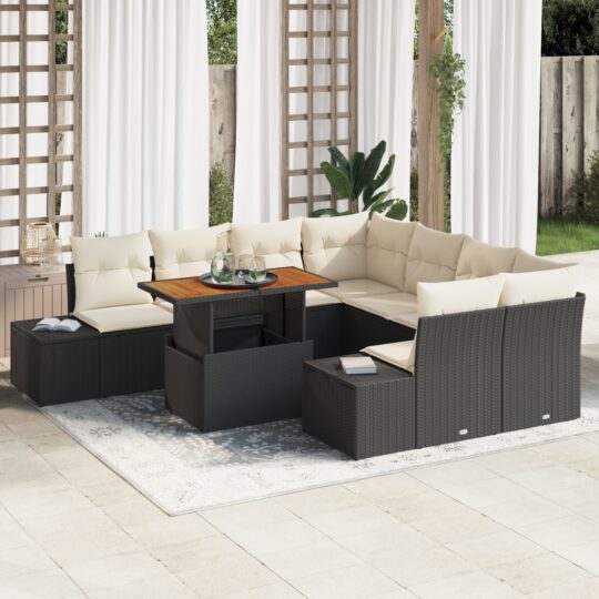 Set de canapele pentru grădină 9 pcs Negru Rattan poli