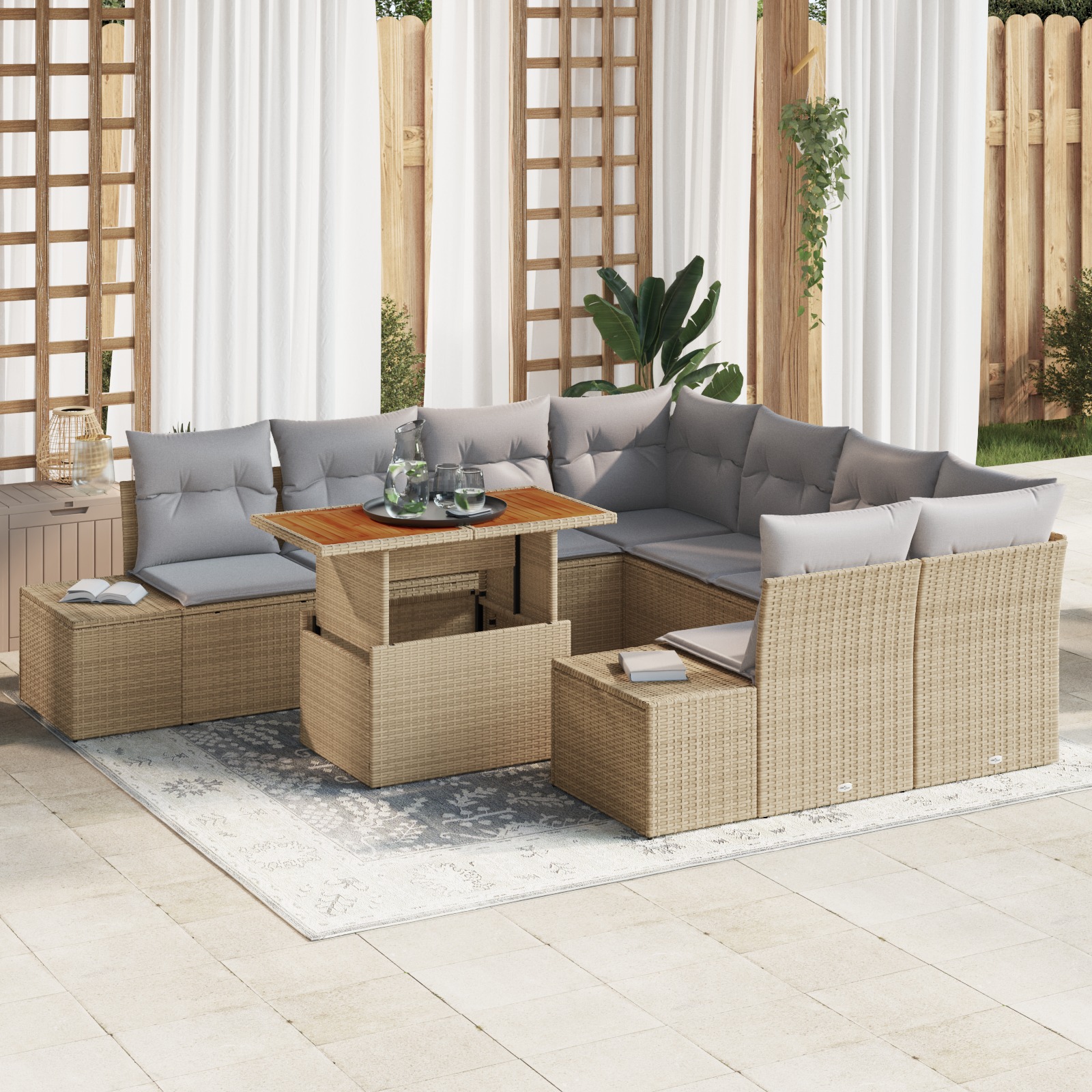 3358681 1 Set de canapele pentru grădină 9 pcs Bej Rattan poli Set de canapele pentru grădină 9 pcs Bej Rattan poli