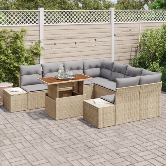 3358681 3 Set de canapele pentru grădină 9 pcs Bej Rattan poli 3358681 3