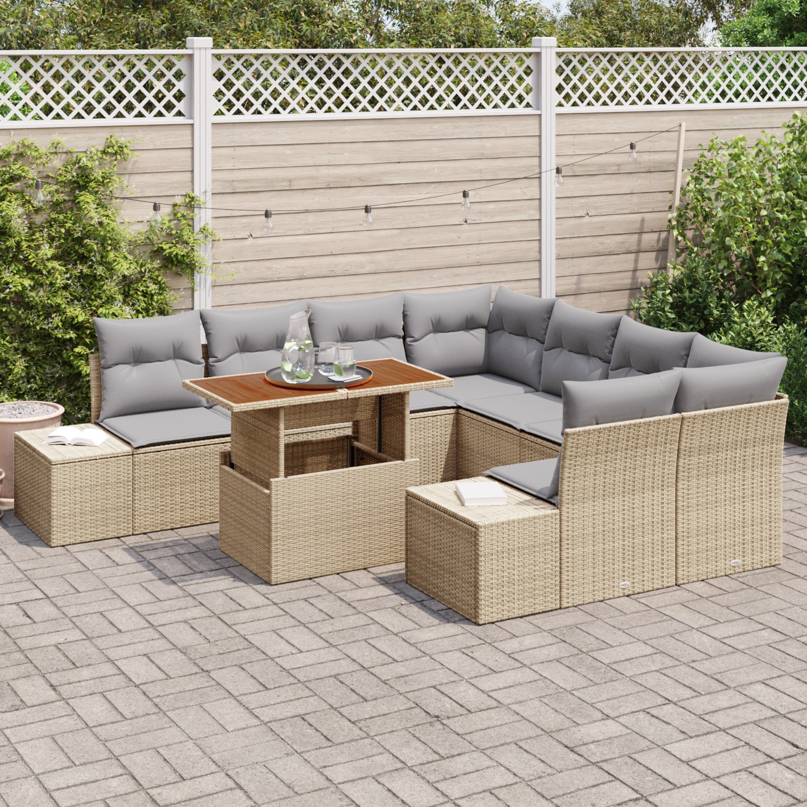 3358681 3 Set de canapele pentru grădină 9 pcs Bej Rattan poli Set de canapele pentru grădină 9 pcs Bej Rattan poli - imagine 3