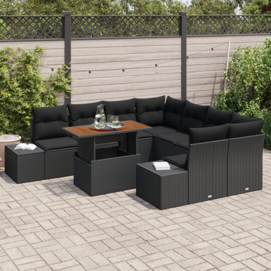 3358683 3 Set de canapele pentru grădină 9 pcs Negru Rattan poli 3358683 3