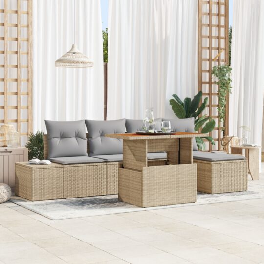 Set de canapele pentru grădină 6 pcs Bej Rattan poli