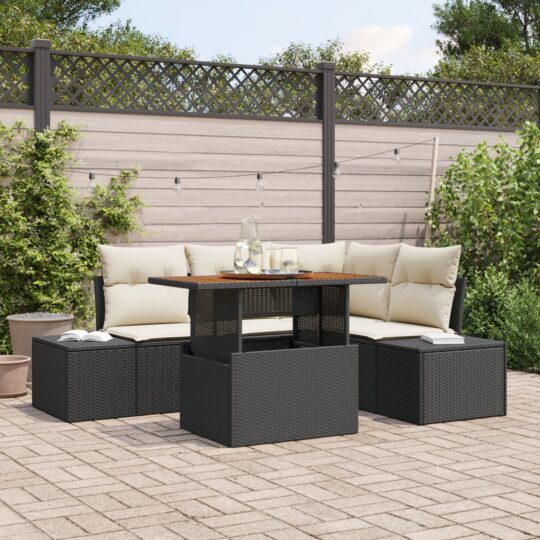 Set de canapele pentru grădină 5 pcs Negru Rattan poli