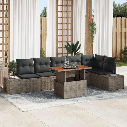 Set de canapele pentru grădină 7 pcs Gri Rattan poli