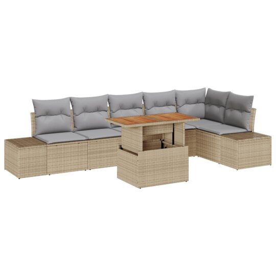 Alternative view of Set de canapele pentru grădină 7 pcs Bej Rattan poli
