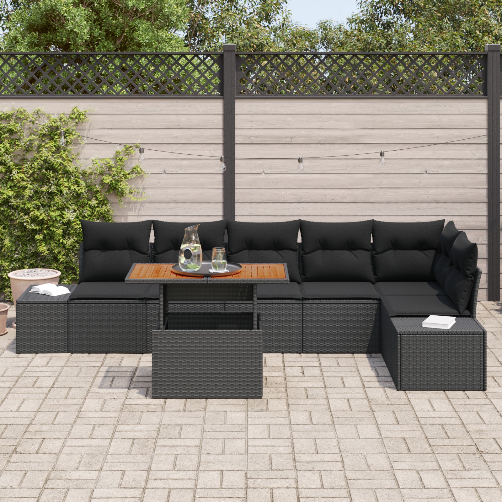 3358711 3 Set de canapele pentru grădină 7 pcs Negru Rattan poli Set de canapele pentru grădină 7 pcs Negru Rattan poli - imagine 3