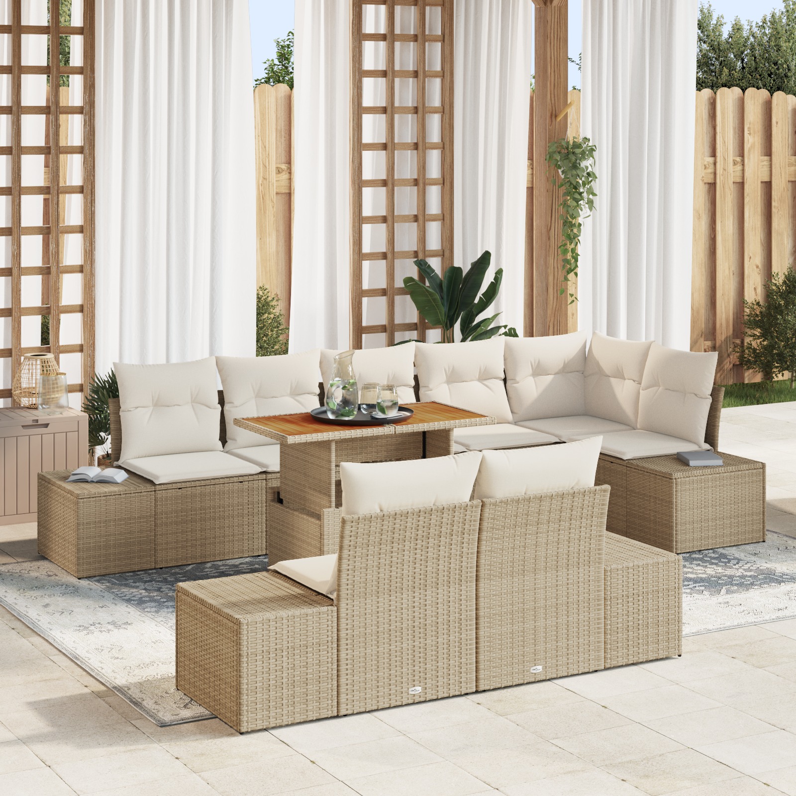 3358717 1 Set de canapele pentru grădină 9 pcs Bej Rattan poli Set de canapele pentru grădină 9 pcs Bej Rattan poli