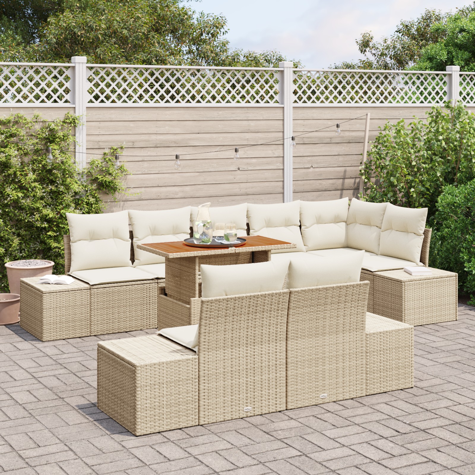 3358717 3 Set de canapele pentru grădină 9 pcs Bej Rattan poli Set de canapele pentru grădină 9 pcs Bej Rattan poli - imagine 3