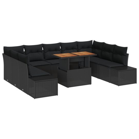 Alternative view of Set de canapele pentru grădină 10 pcs Negru Rattan poli