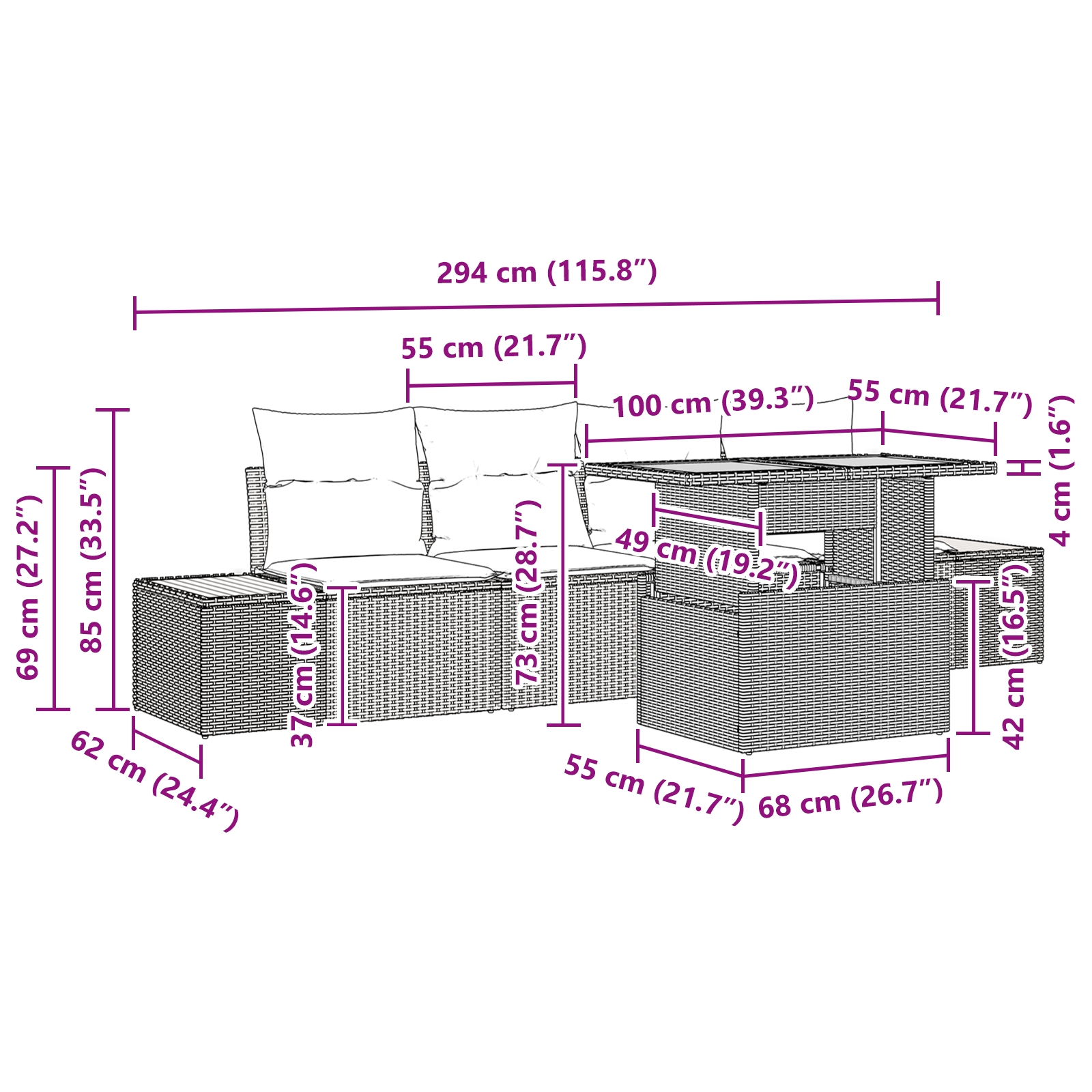 3358757 13 Set de canapele pentru grădină 5 pcs Negru Rattan poli Set de canapele pentru grădină 5 pcs Negru Rattan poli - imagine 13