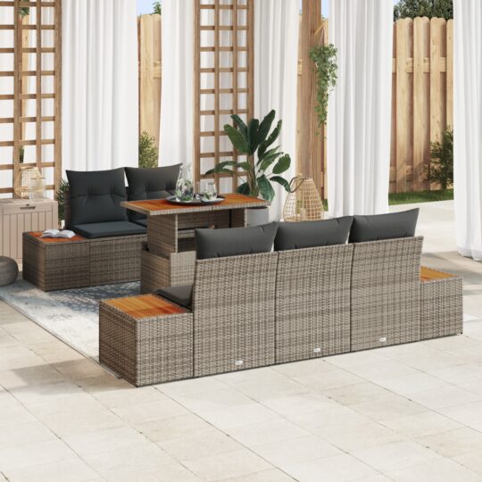 Set de canapele pentru grădină 6 pcs Gri Rattan poli