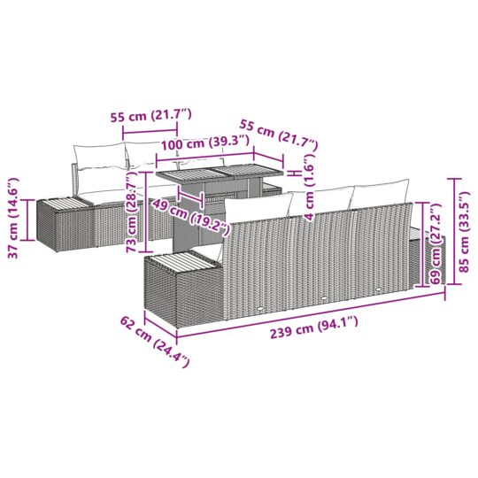 3358766 13 Set de canapele pentru grădină 7 pcs Negru Rattan poli 3358766 13