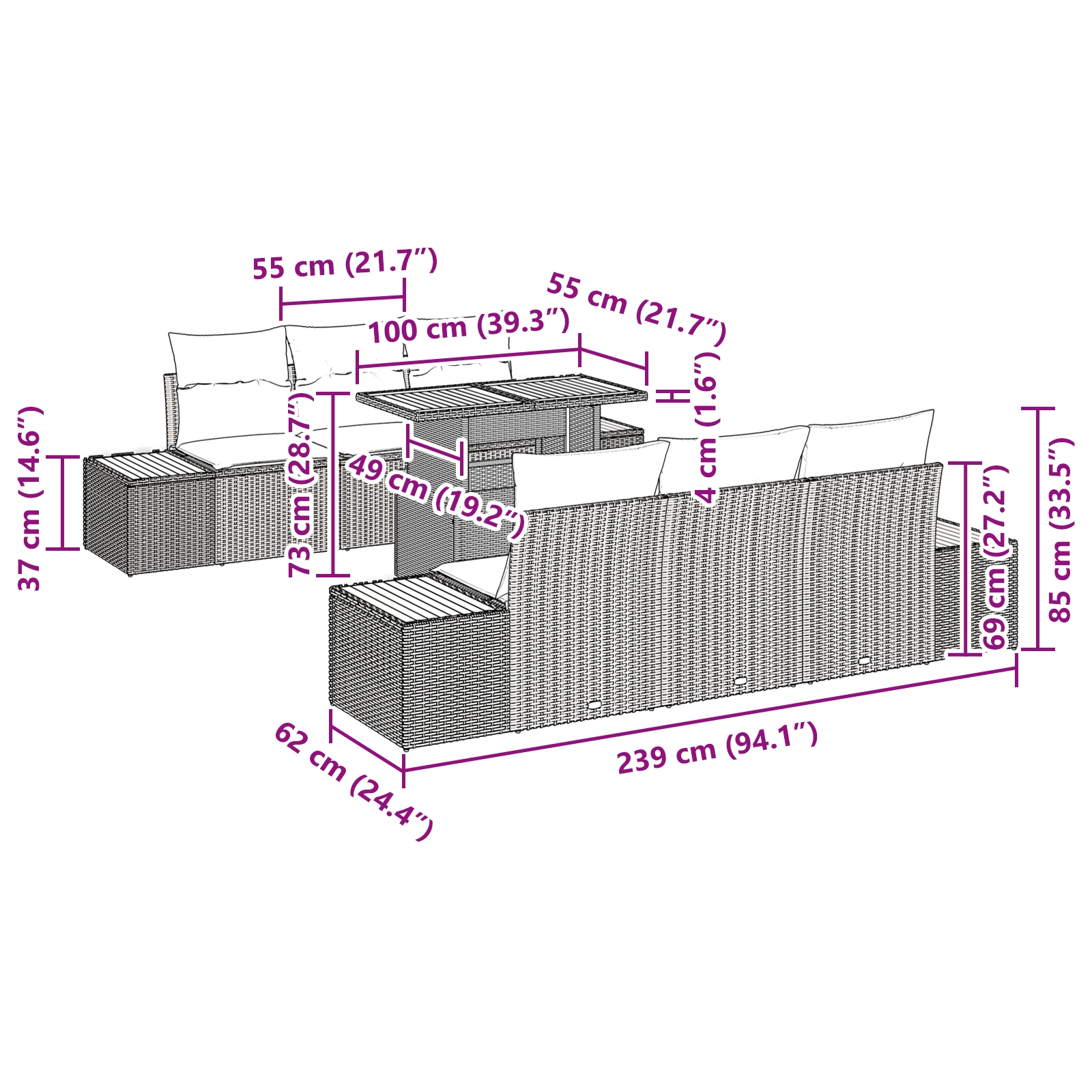 3358769 13 Set de canapele pentru grădină 7 pcs Bej Rattan poli Set de canapele pentru grădină 7 pcs Bej Rattan poli - imagine 13