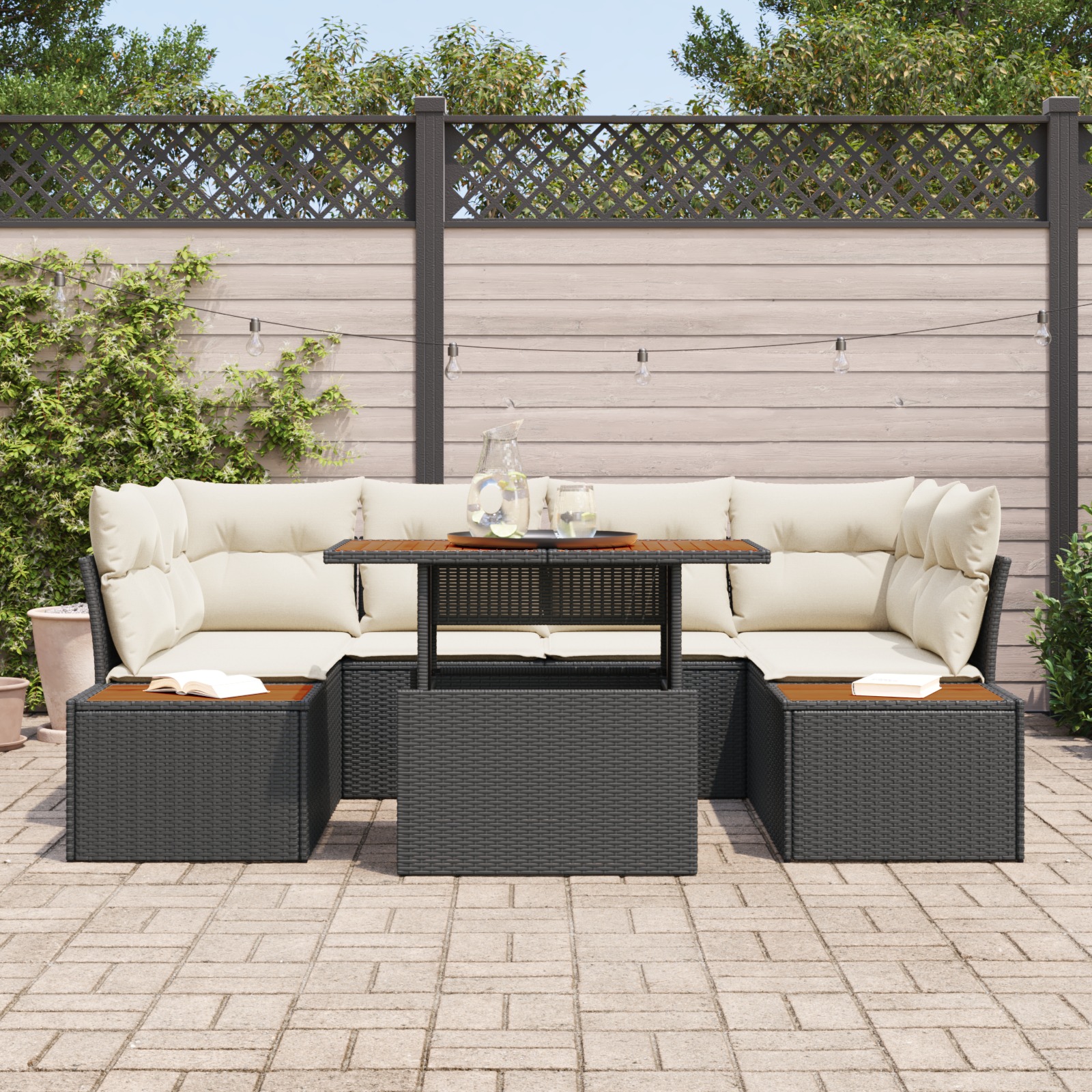 3358771 3 Set de canapele pentru grădină 7 pcs Negru Rattan poli Set de canapele pentru grădină 7 pcs Negru Rattan poli - imagine 3