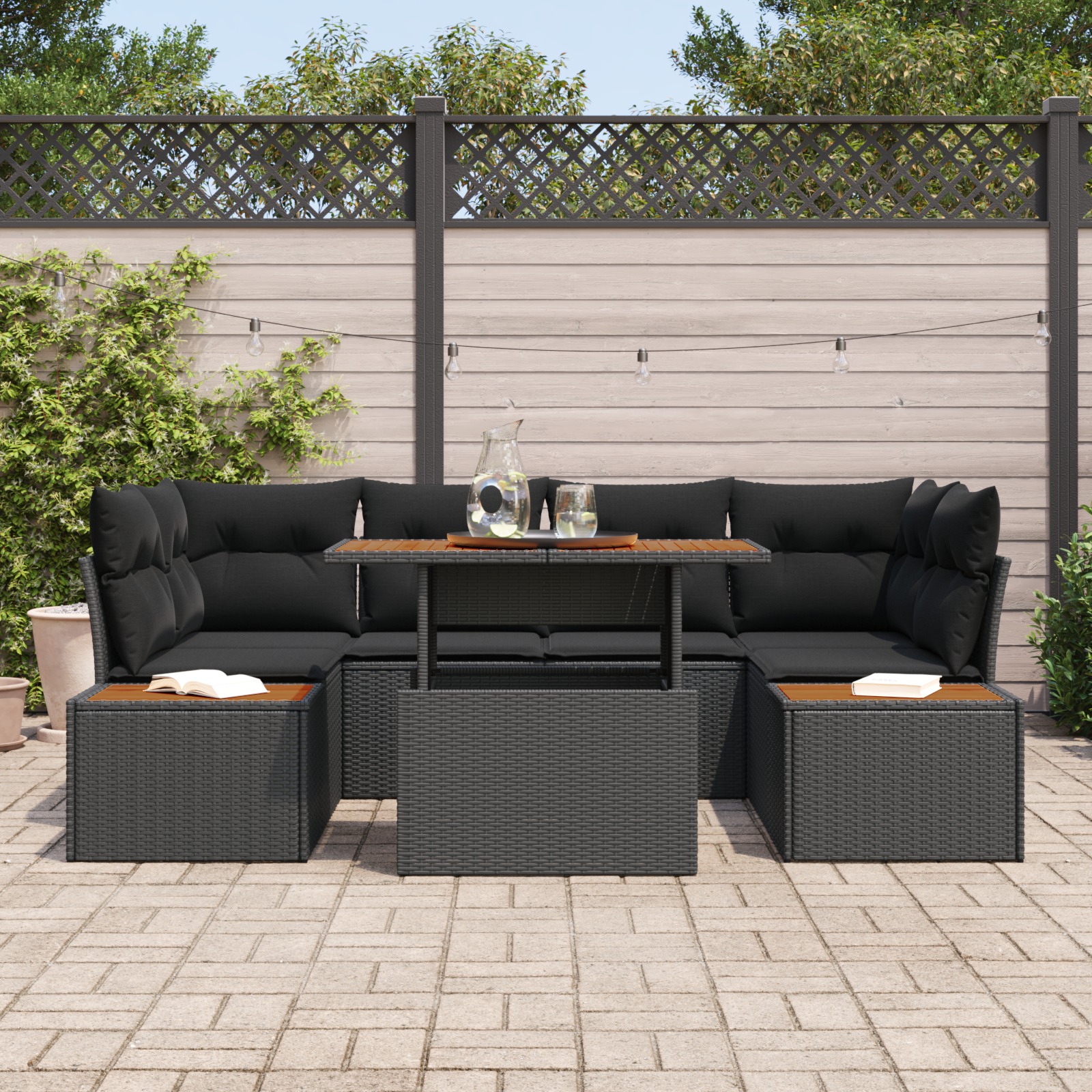 3358772 3 Set de canapele pentru grădină 7 pcs Negru Rattan poli Set de canapele pentru grădină 7 pcs Negru Rattan poli - imagine 3