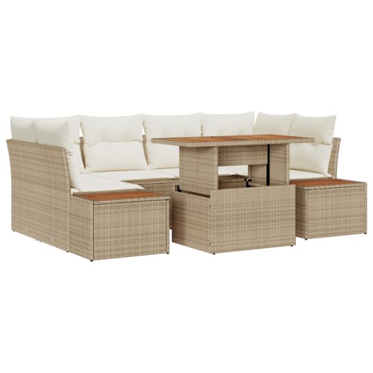 Alternative view of Set de canapele pentru grădină 7 pcs Bej Rattan poli