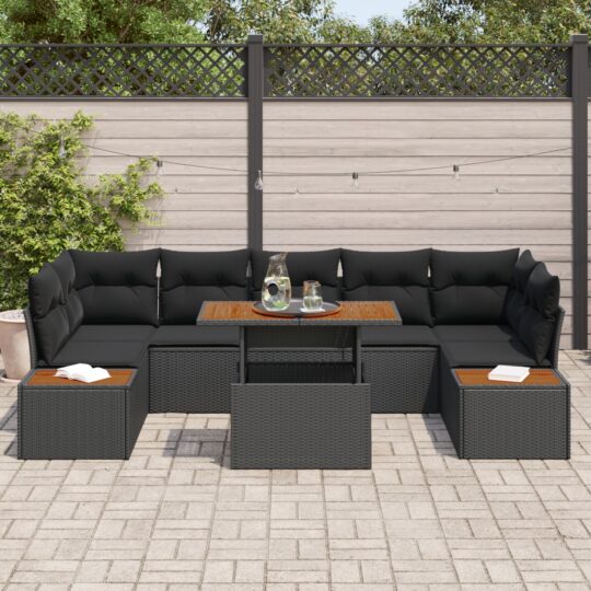 3358782 3 Set de canapele pentru grădină 8 pcs Negru Rattan poli 3358782 3