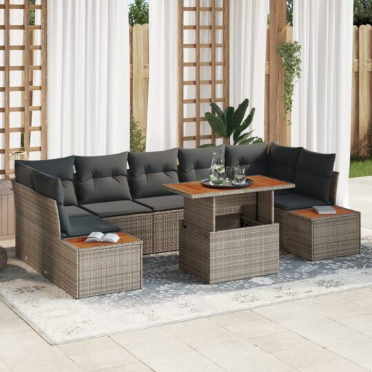Set de canapele pentru grădină 8 pcs Gri Rattan poli