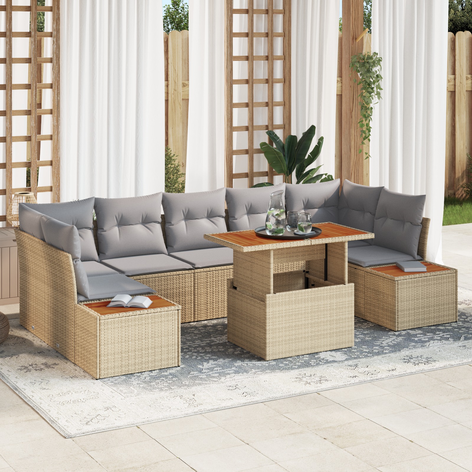 3358784 1 Set de canapele pentru grădină 8 pcs Bej Rattan poli Set de canapele pentru grădină 8 pcs Bej Rattan poli