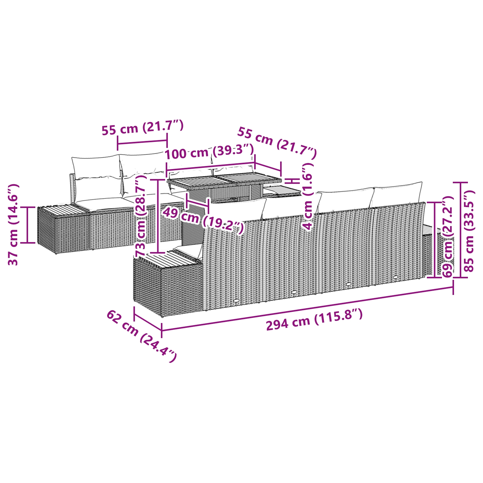 3358788 13 Set de canapele pentru grădină 9 pcs Gri Rattan poli Set de canapele pentru grădină 9 pcs Gri Rattan poli - imagine 13