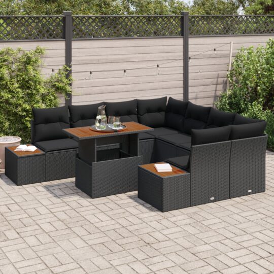 3358792 3 Set de canapele pentru grădină 9 pcs Negru Rattan poli 3358792 3