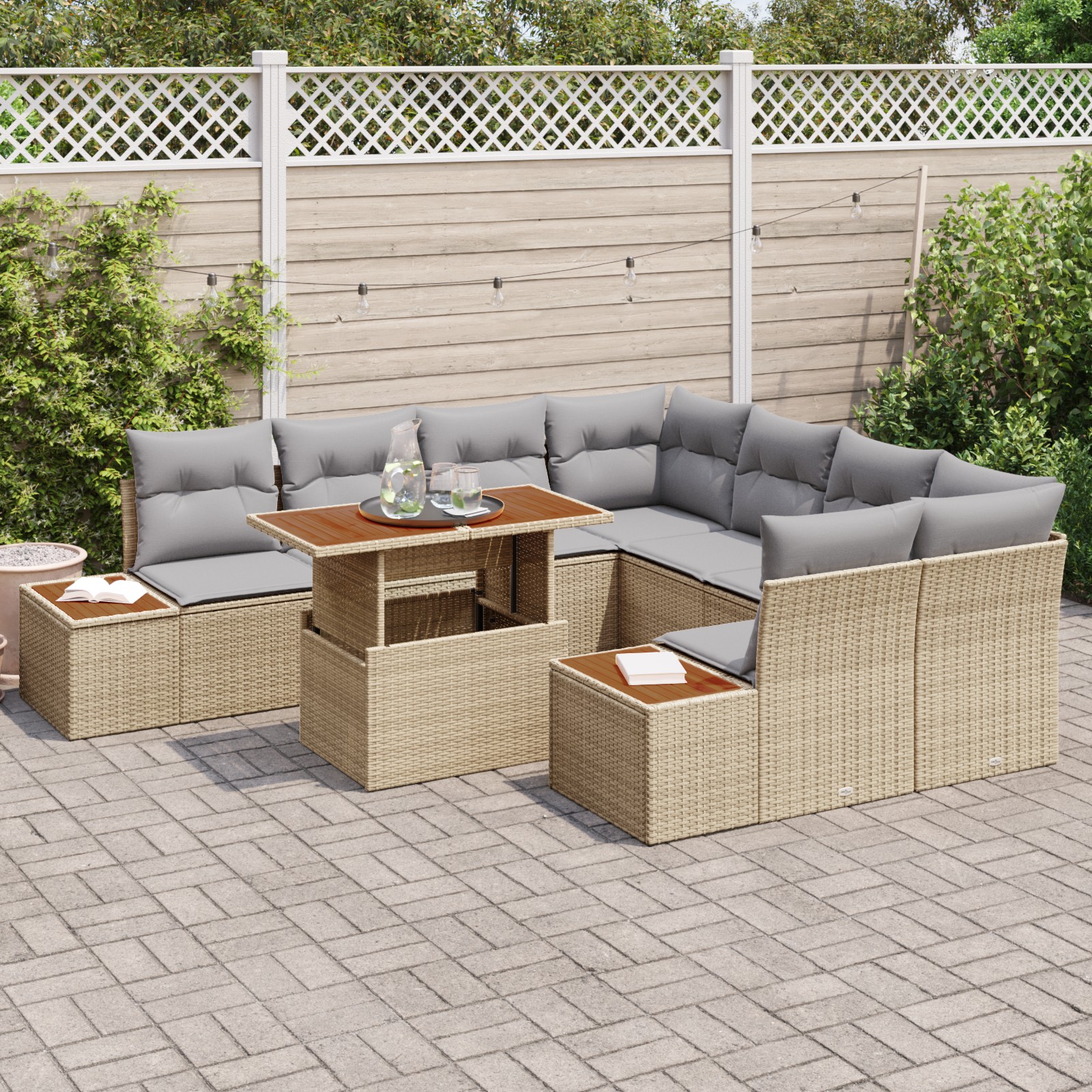 3358794 3 Set de canapele pentru grădină 9 pcs Bej Rattan poli Set de canapele pentru grădină 9 pcs Bej Rattan poli - imagine 3