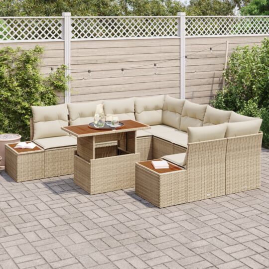 3358795 3 Set de canapele pentru grădină 9 pcs Bej Rattan poli 3358795 3