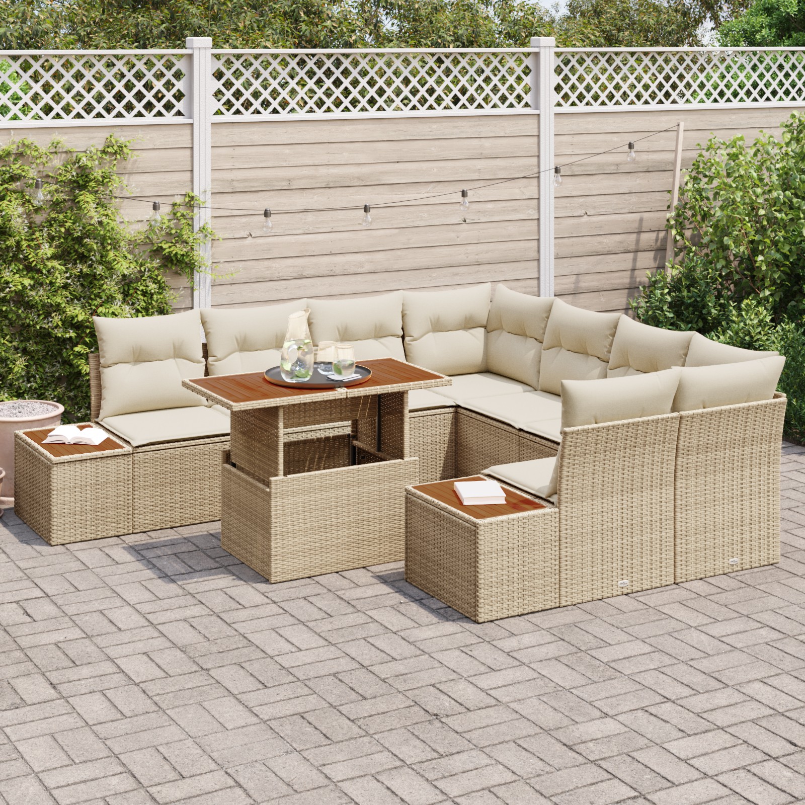 3358795 3 Set de canapele pentru grădină 9 pcs Bej Rattan poli Set de canapele pentru grădină 9 pcs Bej Rattan poli - imagine 3