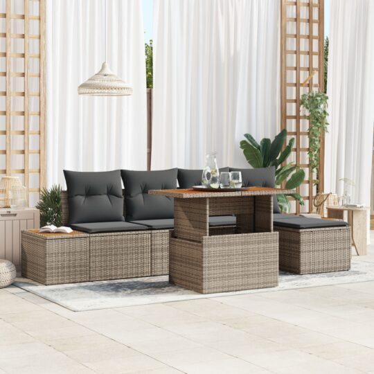 Set de canapele pentru grădină 6 pcs Gri Rattan poli
