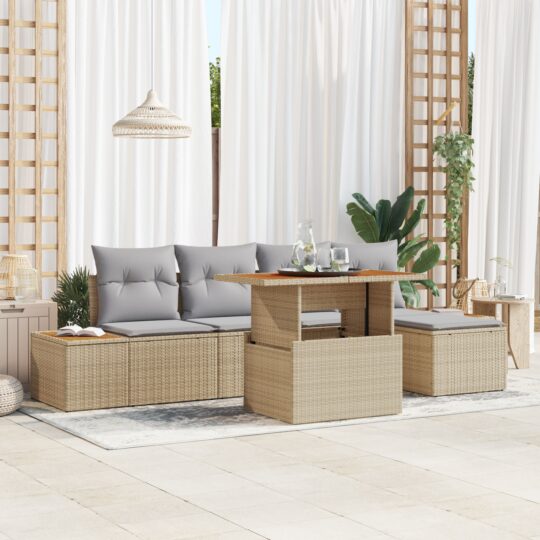 Set de canapele pentru grădină 6 pcs Bej Rattan poli