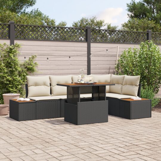 Set de canapele pentru grădină 6 pcs Negru Rattan poli