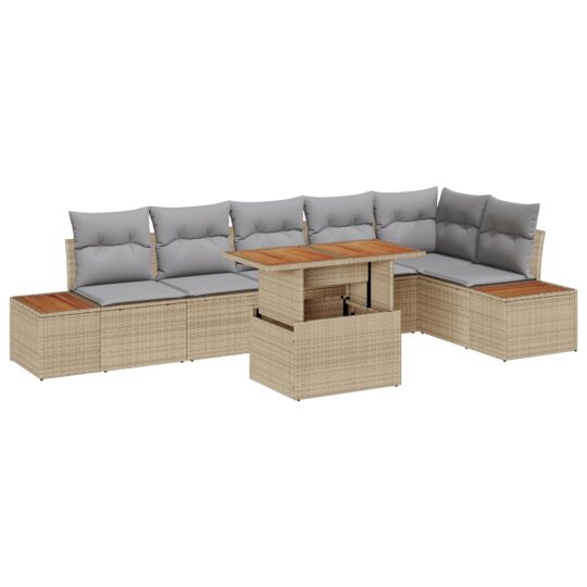 Alternative view of Set de canapele pentru grădină 7 pcs Bej Rattan poli