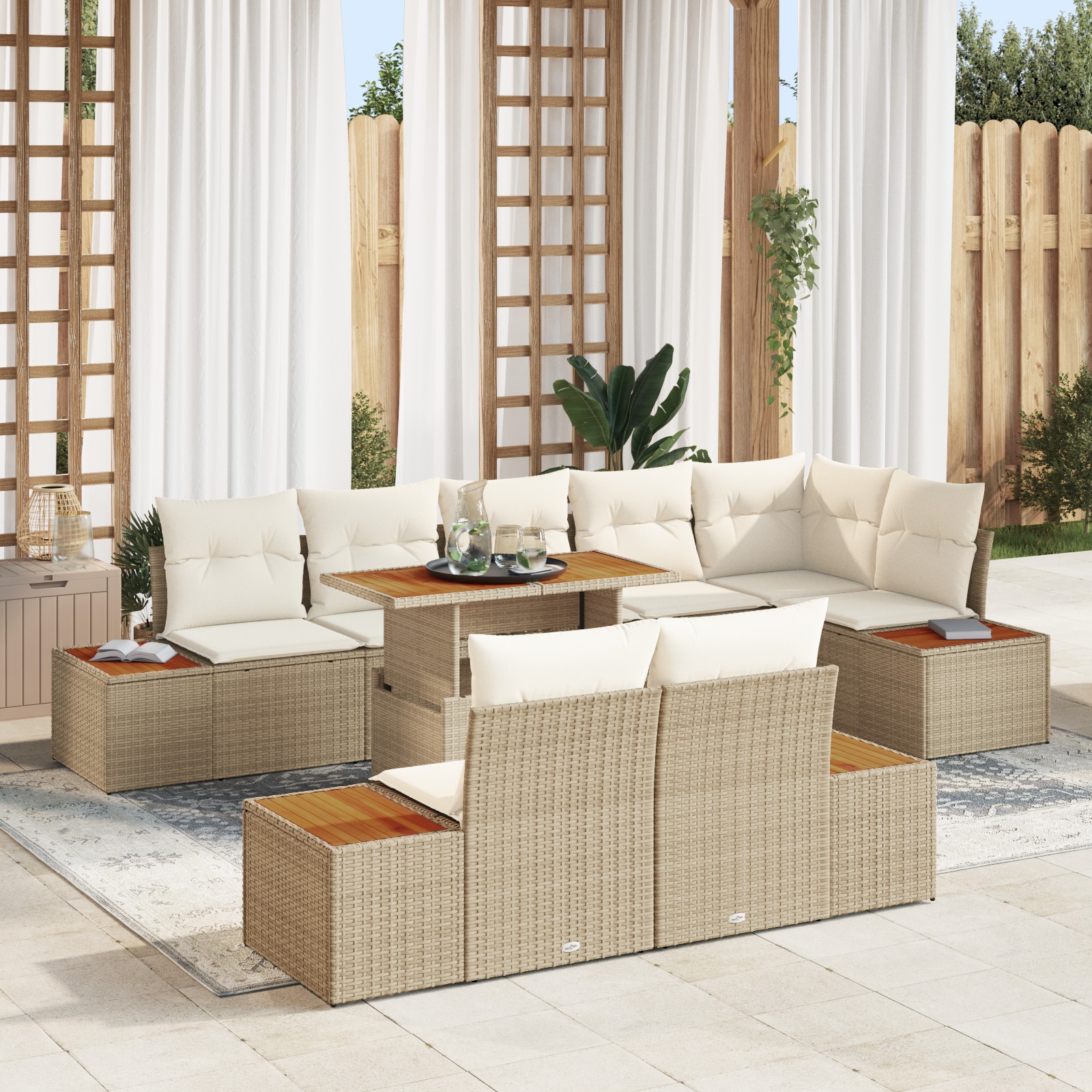3358820 1 Set de canapele pentru grădină 9 pcs Bej Rattan poli Set de canapele pentru grădină 9 pcs Bej Rattan poli