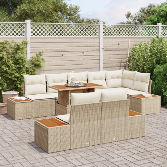 3358820 3 Set de canapele pentru grădină 9 pcs Bej Rattan poli 3358820 3