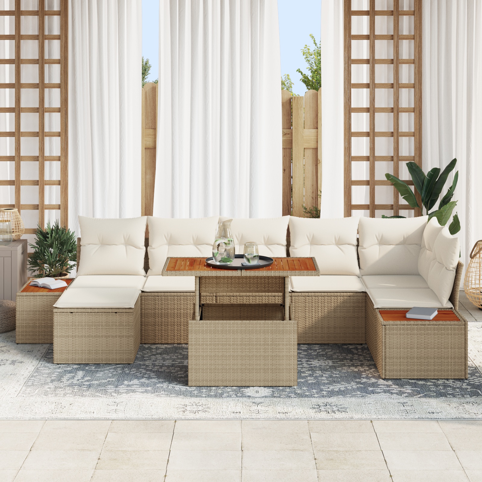 3358830 7 Set de canapele pentru grădină 8 pcs Bej Rattan poli Set de canapele pentru grădină 8 pcs Bej Rattan poli - imagine 7