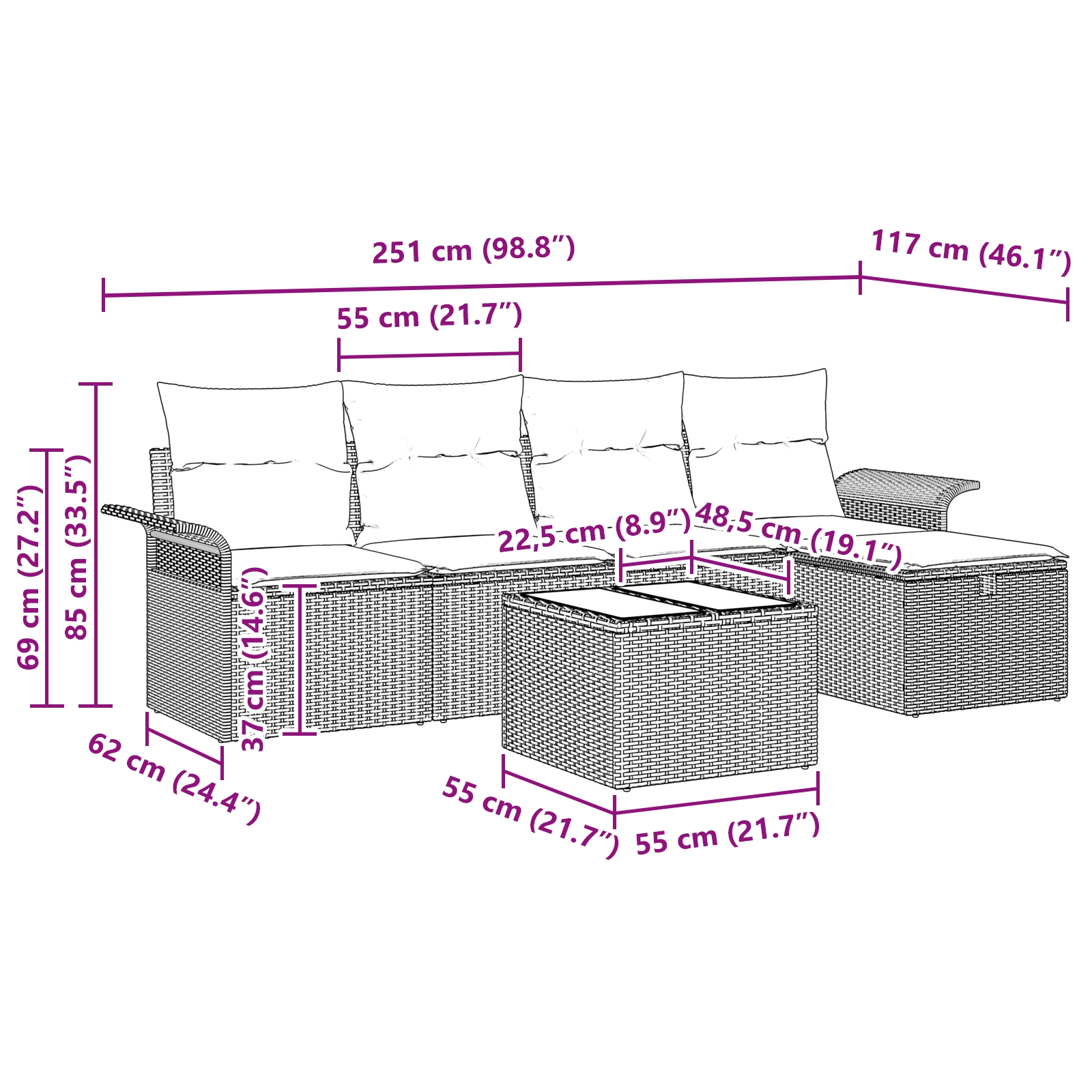 3358870 12 Set de canapele pentru grădină cu pernă 6 pcs bej și crem Set de canapele pentru grădină cu pernă 6 pcs bej și crem - imagine 12