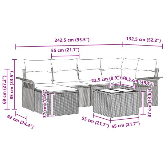 3358887 11 Set de canapele pentru grădină cu pernă 7 pcs maro și crem 3358887 11