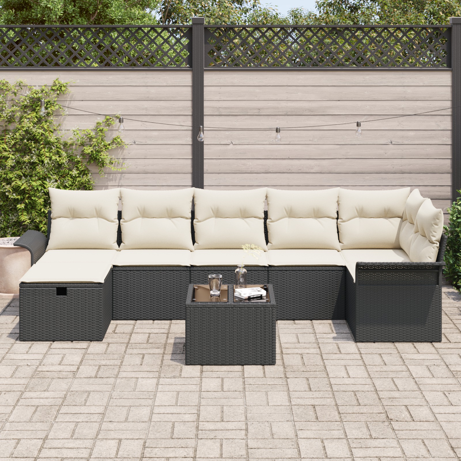 3358906 3 Set de canapele pentru grădină cu pernă 8 pcs negru și crem Set de canapele pentru grădină cu pernă 8 pcs negru și crem - imagine 3