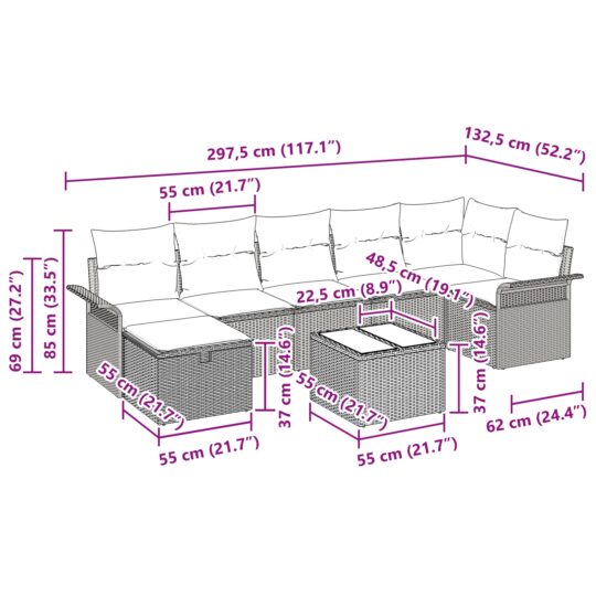 3358908 11 Set de canapele pentru grădină 8 pcs Gri 297.5 x 132.5 x 85 cm 3358908 11