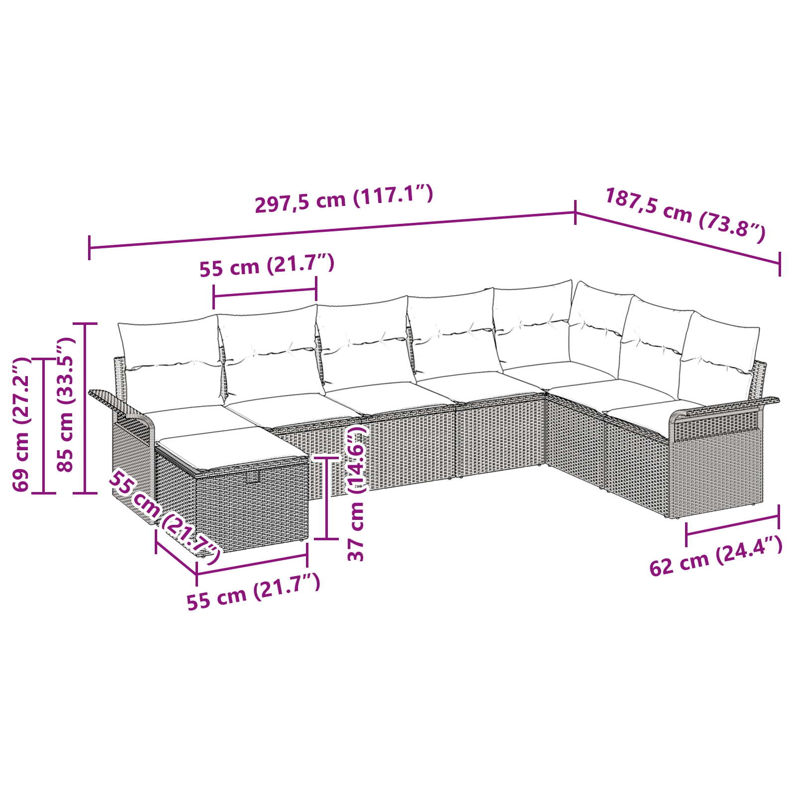 3358930 10 Set de canapele pentru grădină cu pernă 8 pcs bej și crem Set de canapele pentru grădină cu pernă 8 pcs bej și crem - imagine 10