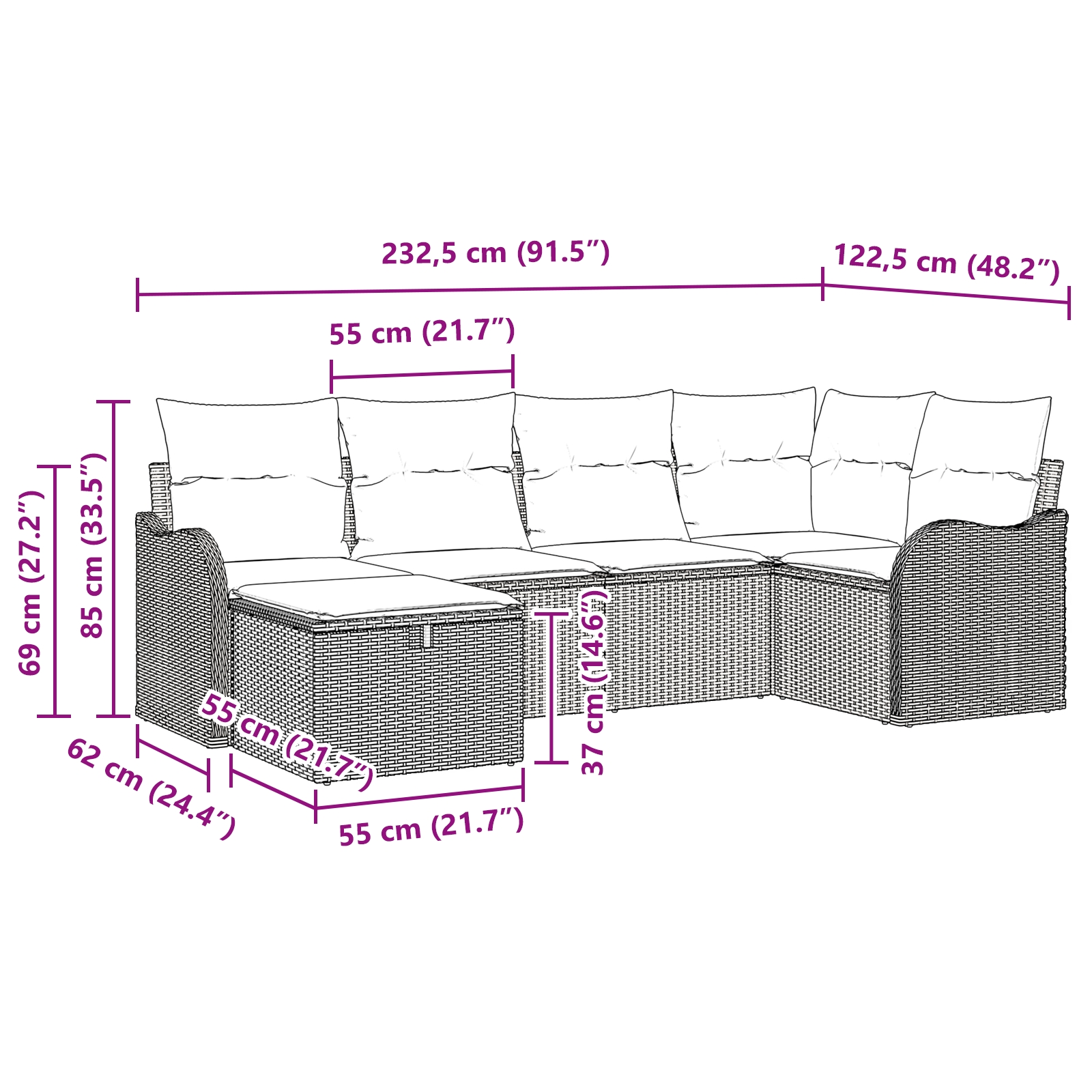 3358976 10 Set de canapele pentru grădină cu pernă 6 pcs negru și crem Set de canapele pentru grădină cu pernă 6 pcs negru și crem - imagine 10