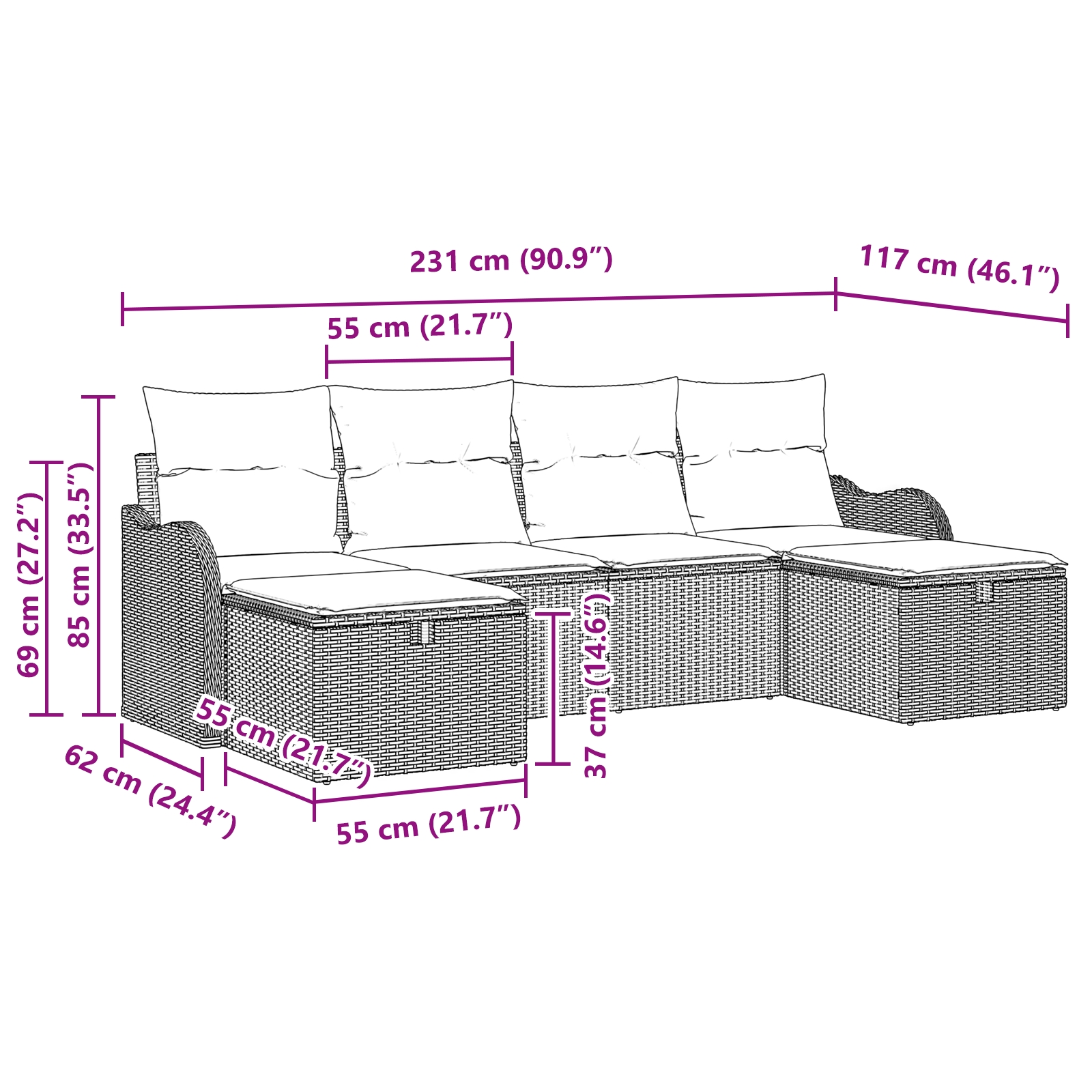 3359021 9 Set de canapele pentru grădină cu pernă 6 pcs Gri deschis Set de canapele pentru grădină cu pernă 6 pcs Gri deschis - imagine 9
