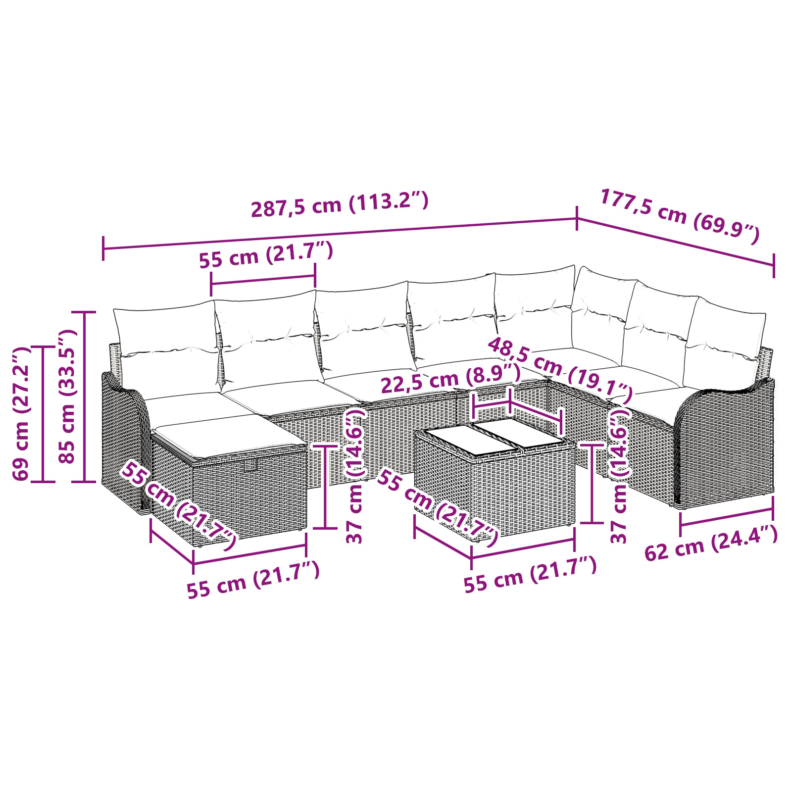3359039 11 Set de canapele pentru grădină 9 pcs bej și gri deschis Set de canapele pentru grădină 9 pcs bej și gri deschis - imagine 11
