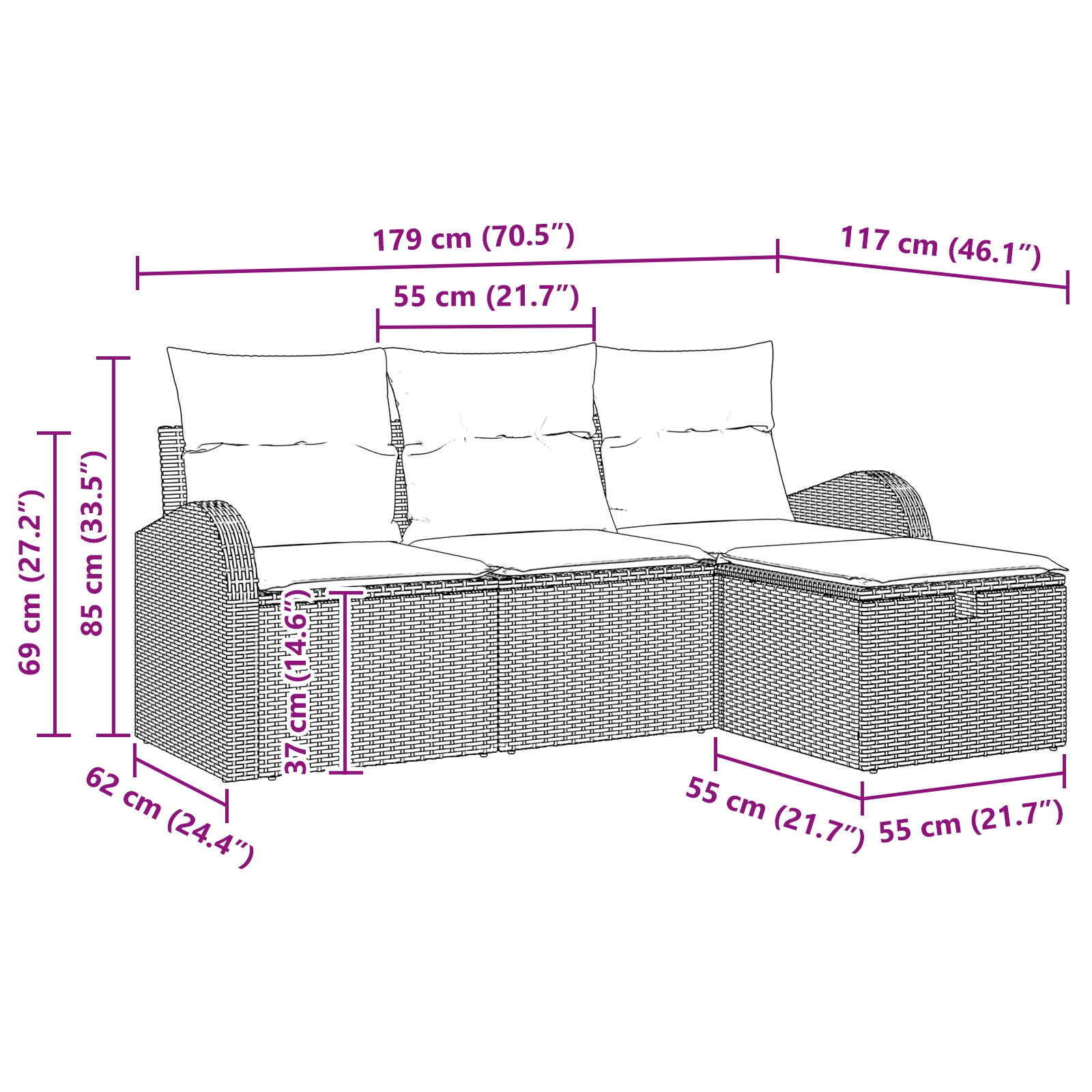 3359046 9 Set de canapele pentru grădină cu pernă 4 pcs negru și crem Set de canapele pentru grădină cu pernă 4 pcs negru și crem - imagine 9