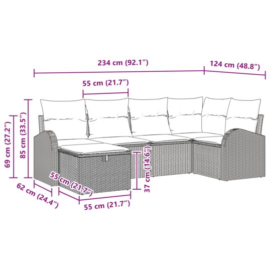 3359082 10 Set de canapele pentru grădină 6 pcs Negru 234 x 124 x 85 cm 3359082 10