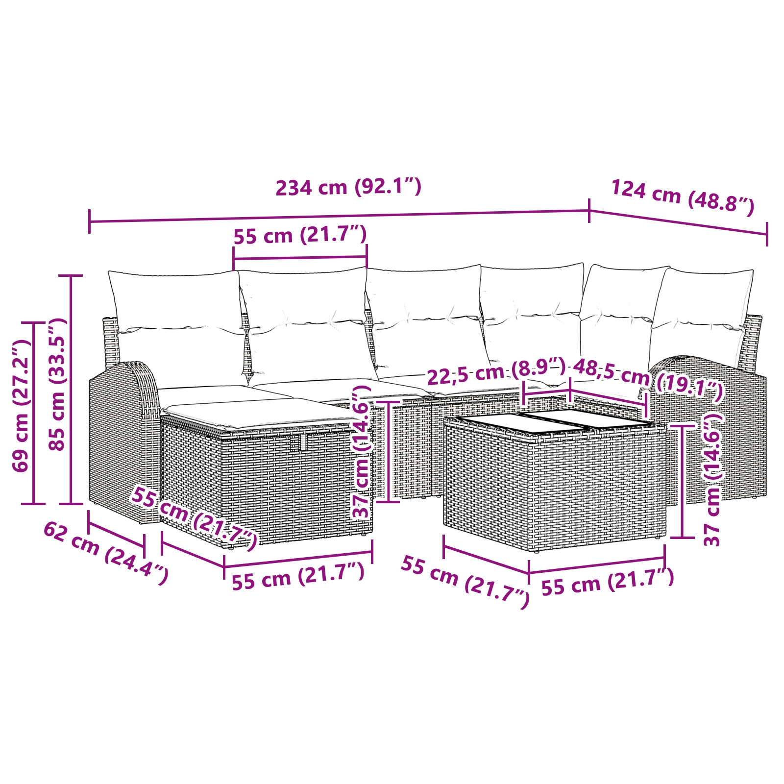 3359086 11 Set de canapele pentru grădină cu pernă 7 pcs negru și crem Set de canapele pentru grădină cu pernă 7 pcs negru și crem - imagine 11