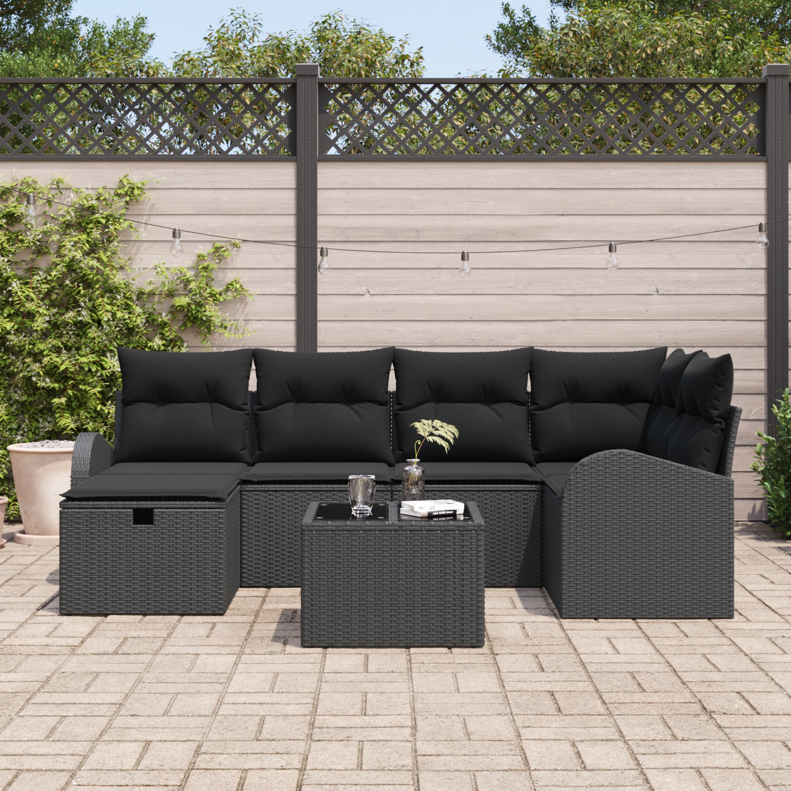 3359092 3 Set de canapele pentru grădină 7 pcs Negru 234 x 124 x 85 cm Set de canapele pentru grădină 7 pcs Negru 234 x 124 x 85 cm - imagine 3