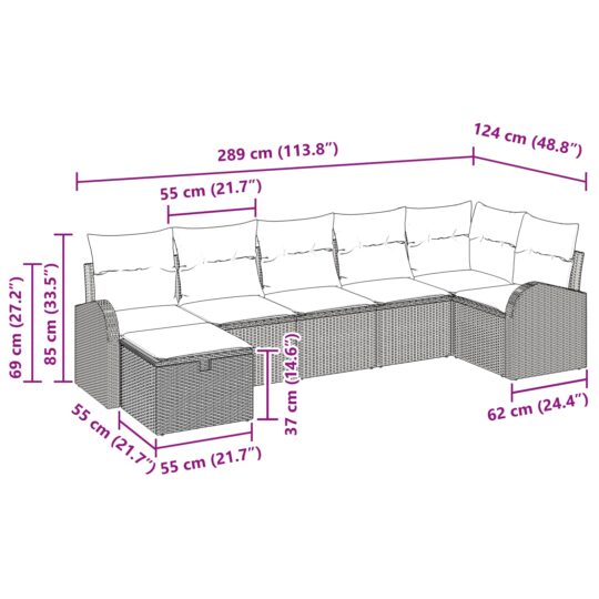 3359098 10 Set de canapele pentru grădină 7 pcs Gri 289 x 124 x 85 cm 3359098 10